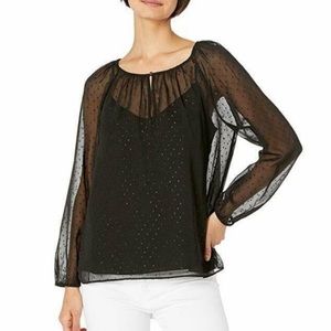 J.Crew Point Sur Popover Pin Dot Chiffon Top